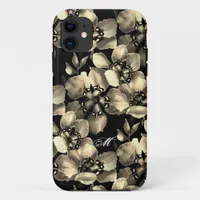 Chic Artistic Watercolor Floral Pattern Monogram iPhone 11 Case