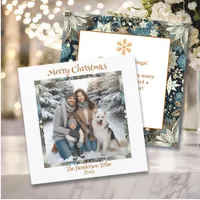 Blue and Gold Snowflakes Family Photo Christmas Holiday Card