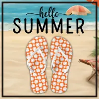 Cute Floral Daisy Pattern Orange and White Summer Flip Flops