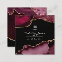 Burgundy and Gold Geode Agate Stone Business Card