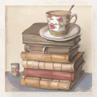 Old Vintage Books and a Cup of Coffee Glass Coaster