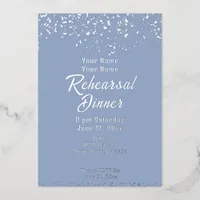 Cornflower Blue and Silver Foil Rehearsal Dinner Foil Invitation