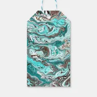 Teal and Black Marble Fluid Art Gift Tags