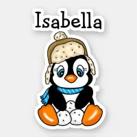 Adorable Hand drawn Penguin with Snowballs Sticker