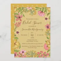 Bridal Shower Floral Pink Boho Pink Spring Yellow Invitation