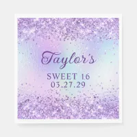 Lavender Glitter Pale Iridescent Foil Sweet 16 Napkins