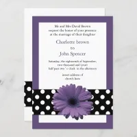 mod polka dots violet gerbera daisy invitation