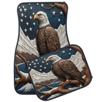 Majestic Eagle Perched Under a Starry Night Sky Car Floor Mat