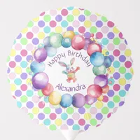 Cute Colorful Watercolor Bunny and Polka Dots Balloon