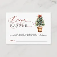 Red Bow Christmas Tree Baby Shower Diaper Raffle Enclosure Card