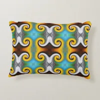 Trendy retro pattern in yellow, blue, brown, white accent pillow