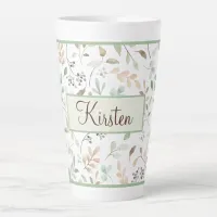 Personalized Green & Brown Floral  Latte Mug