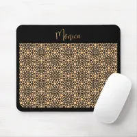 Black and Peach Abstract Snowflake Pattern Mouse Pad