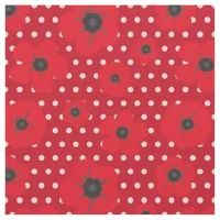 Red Poppies and Polka Dots Pattern Fabric