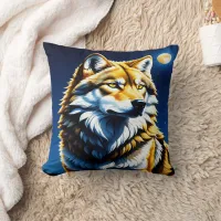 Majestic Wolf Under Moonlight.  Throw Pillow