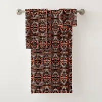 Orange & Black Stylish Op Art Geometric Pattern Bath Towel Set