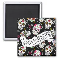 Sugar Skulls and Swirls Rose Black ID725 Magnet