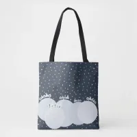 Peaceful winter forest with snow and snowflakes tote bag