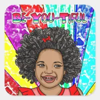 Happy Curls | Adorable Smiling Girl   Square Sticker