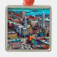 Burlington, Vermont Comic Book Style Art Metal Ornament