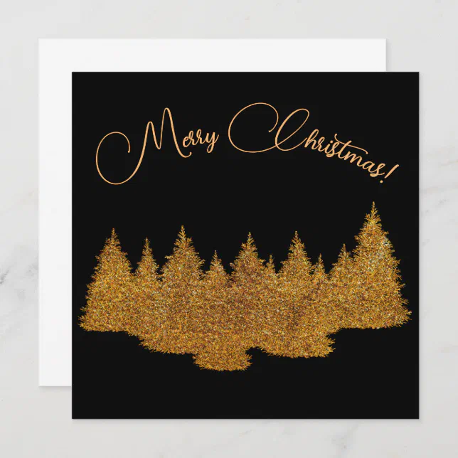 Merry Christmas - minimalist - golden fir trees Invitation