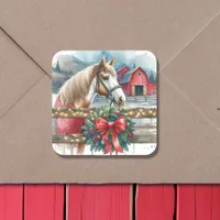 Horse at a Farm Christmas  Square Sticker