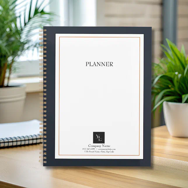 Modern Black White Gold with Business Logo Planner