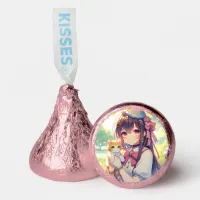 Pretty Anime Holding Kitten Girl's Birthday Hershey&#174;'s Kisses&#174;