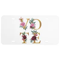 Gold Burgundy Floral Elegant Feminine Go Vote License Plate