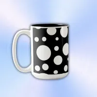 White Polka Dots on Black | Two-Tone Coffee Mug