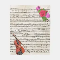 Violin and Roses Vintage Sheet Music Design Fleece Blanket