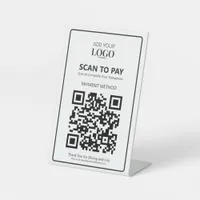 White Contactless Scan to Pay QR Code Payment Logo Pedestal Sign