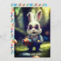 Cute Dressed Bunny & Basket Easter Egg Hunt Invitation