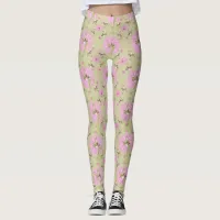 Pink and Green Nostalgic Floral Leggings