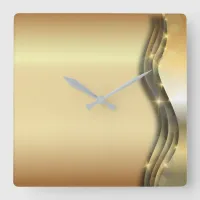 Luxurious Shiny Sparkling Gold Layered Abstract Square Wall Clock