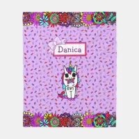 Personalized Unicorn and Candy Sprinkles with Bow Fleece Blanket