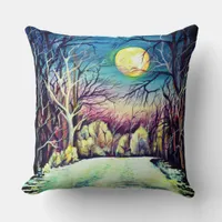 Scandinavian Winter Night with Magical Full Moon Throw Pillow