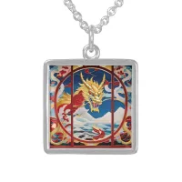 Fire breathing dragon Gold And Red Sterling Silver Necklace