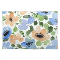 Flowers All Over, Peach, Blue, Green Watercolor Cloth Placemat