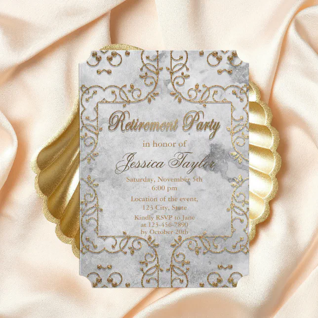 Elegant Gold and Gray Ornate Retirement Party  Invitation