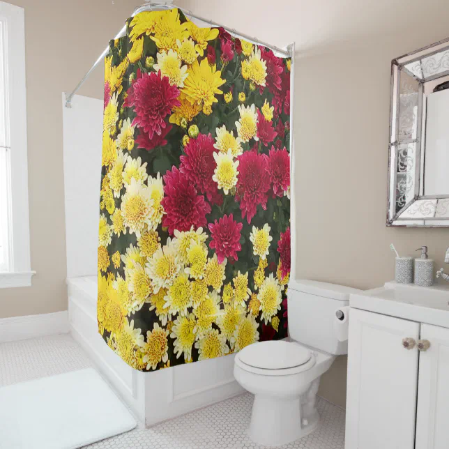 Stunning Red Gold Autumn Chrysanthemum Flowers Shower Curtain