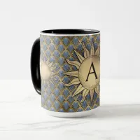 Art Deco Golden Sun & Initial Mug