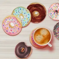 Watercolor Donut Sprinkles Pink Blue Chocolate Fun Coaster Set