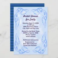 Blue Abstract Swirl Border Bridal Shower Invite