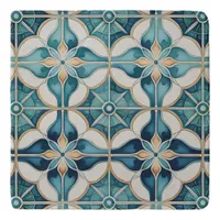 Floral Moroccan Tile Pattern#1 Teal White ID1078 Trivet