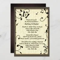 Music Butterfly Leaves Yellow Tan Wood Wedding Invitation
