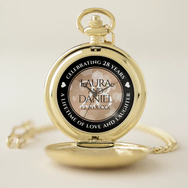 Elegant 28th Linen Wedding Anniversary Celebration Pocket Watch