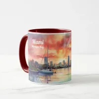Watercolor sunset over Miami from Biscayne Bay Mug