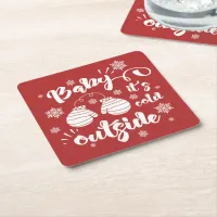 Baby its cold outside cute mittens winter square paper coaster