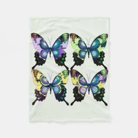 Aqua, Pink, and Yellow -  Elegant Butterflies Fleece Blanket